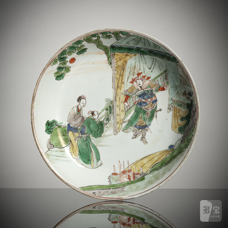 Porcelain plate with 'Famille verte' figurine decoration